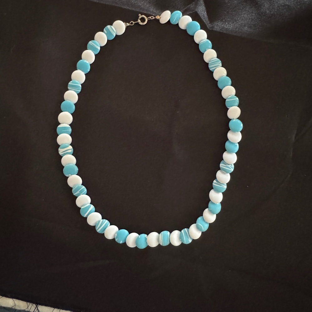 Elegant Blue and White Beaded Necklace